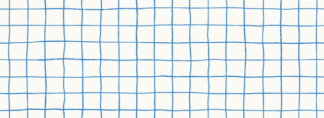 Hand drawn square grid seamless pattern. White blue repeated doodled checkered background. Sketch thin checker paper texture. Pencil drawn journal sheet notebook template. Vector line planer page