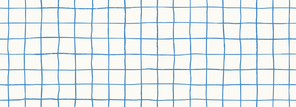 Hand drawn square grid seamless pattern. White blue repeated doodled checkered background. Sketch thin checker paper texture. Pencil drawn journal sheet notebook template. Vector line planer page