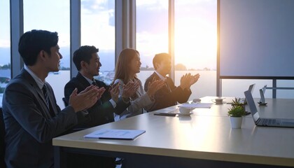 Business professionals applauding in meeting. © avivmuzi