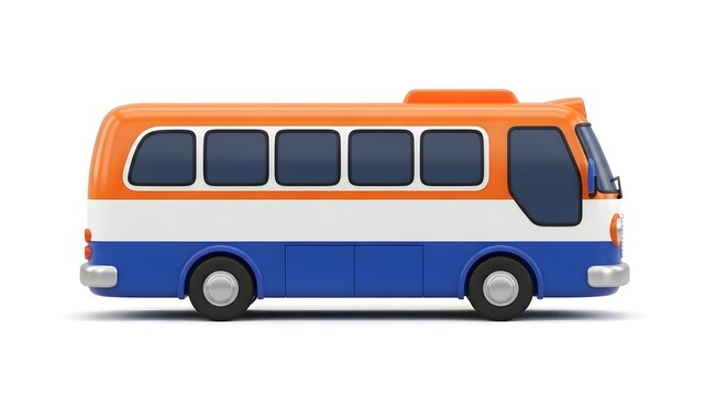 3d cartoon toy bus side view, isolated on white background
