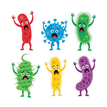 Six cheerful cartoon monsters dancing together in colorful outfits isolated on transparent background