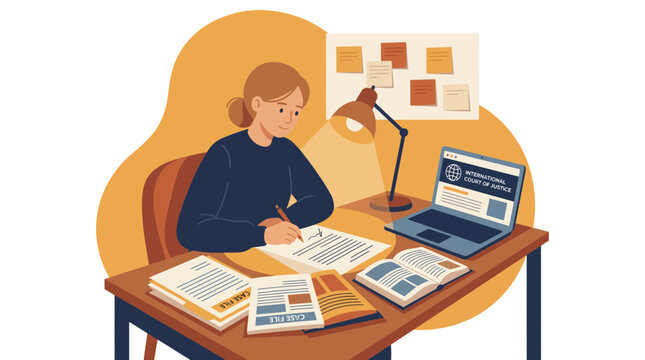 Female Lawyer Working on International Court of Justice Case