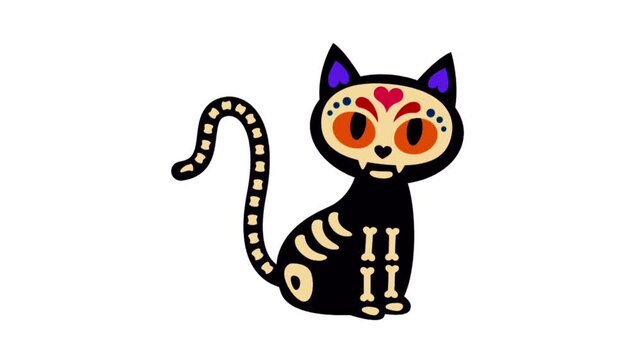 Cute sugar skull cat illustration for day of the dead and halloween vector