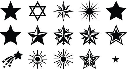Obraz premium 15 black star icons set geometric and celestial symbols vector