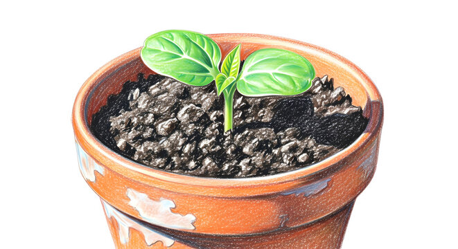 Small green plant sprout growing in a terracotta pot
