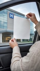 Naklejka premium Person Attaching Paper to Hospital Window for Medical Inflation Concept
