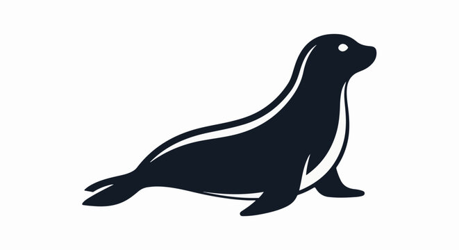 Minimalist dark silhouette of a seal with a white outline on a white background