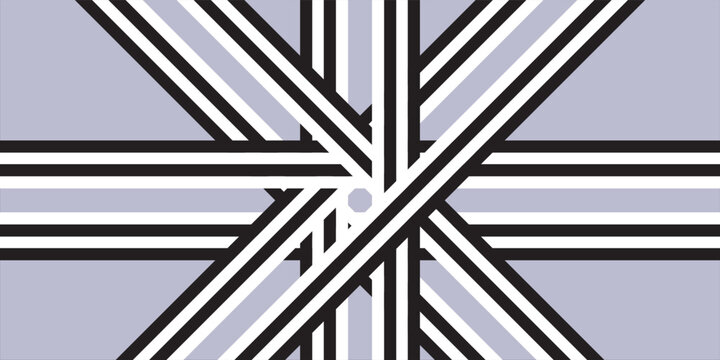 A clean minimalist geometric background featuring an interlocking array of monochrome stripes radiating from an off-center vortex point.
