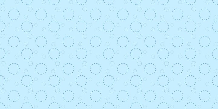Light blue seamless background pattern with simple blue dashed circles. Minimalist vector art for packaging and scrapbooking.