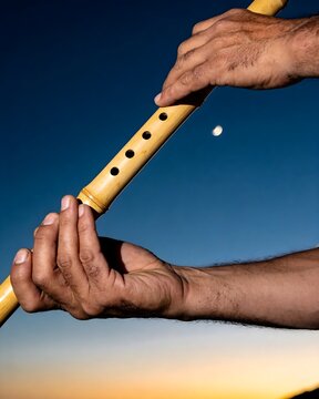 Albanian Fyell Shepherd Flute at Blue Hour &mdash; Calloused Hands, Six Finger Holes, Mountain Twilight, Pale Fir Wood