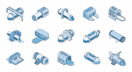 Collection of isometric spaceship modules and components in various designs and configurations. © Rina