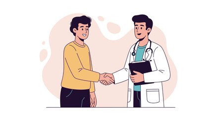 Obraz premium Doctor welcomes patient with handshake, illustration