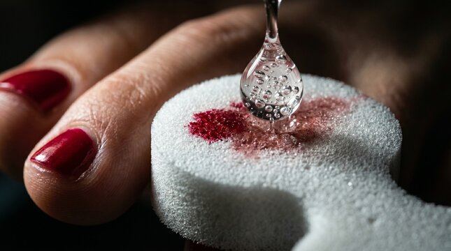 The Towel Wrap: Toe Separator Foam with Nail Polish Smudge and Acetone Drop