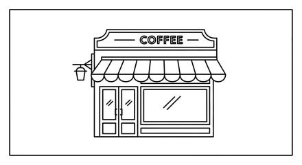 Fototapeta premium Minimalist Line Art Coffee Shop Exterior Facade with Signage