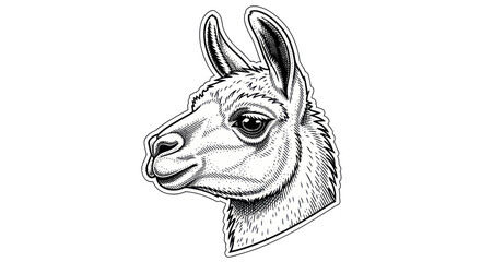 Llama Head Portrait, Sketch Style, Black and White, Isolated © Duren