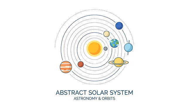 Abstract Solar System Planets Orbiting Sun, Space Exploration, Astronomy Vector Illustration