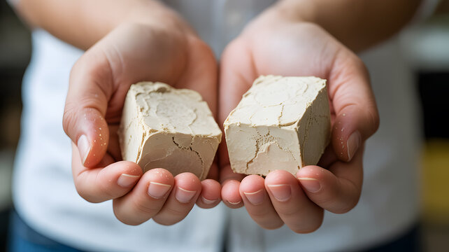 A person holding two blocks of tofu in their hands