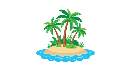 Obraz premium Tropical island with palm trees vector illustration on white background