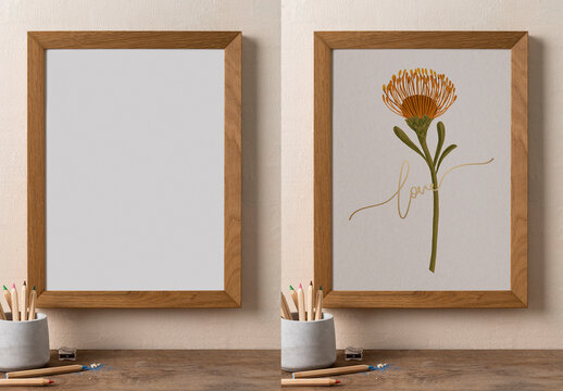 Botanical Art Frame Mockup Decor PSD