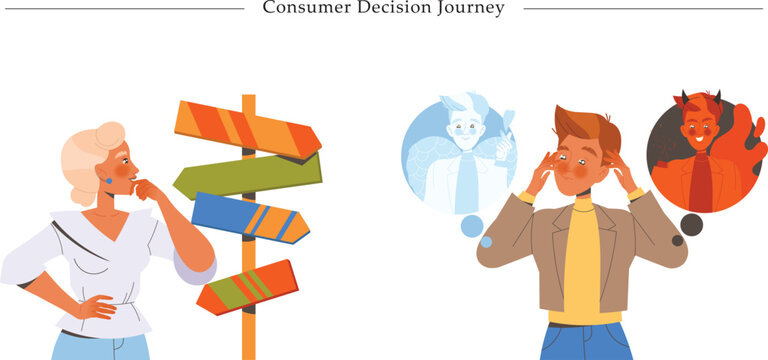 Consumer Decision Journey Flat Vector Ethical Dilemma Choice Crossroad Illustration