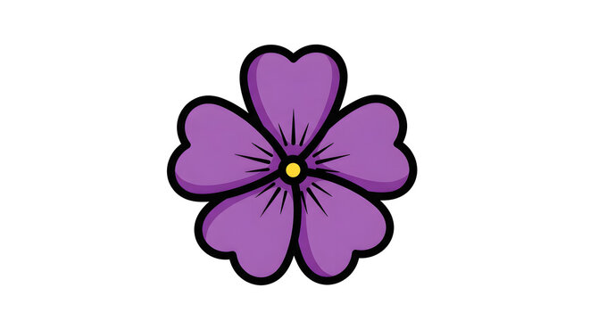 Purple flower blossom graphic icon with heart shaped petals