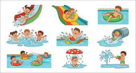 Fototapeta premium Children Playing In Water Vector Illustration Collection