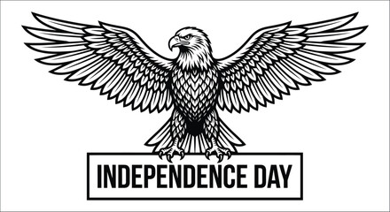 Obraz premium Eagle With Spread Wings Black And White Vector Illustration