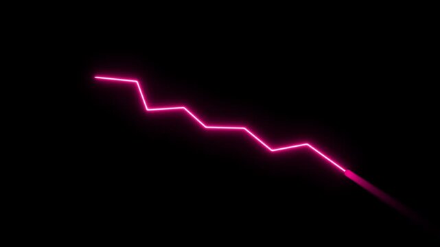 Pink neon line graph descending sharply against a black background chart down
