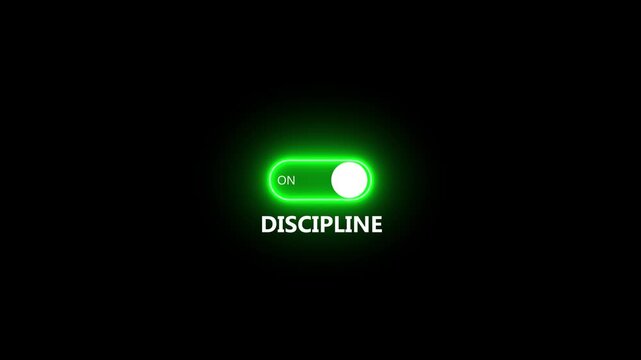 Glowing Green Toggle Switch Labeled Discipline in Neon Light on Black Background image photo