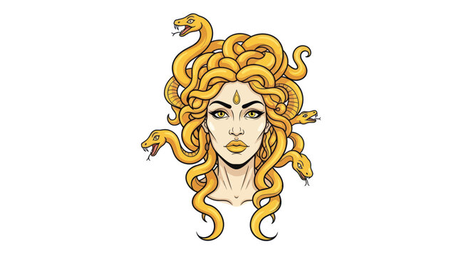 Medusa Gorgon Woman with Snake Hair, Greek Mythology Character, Fantasy Illustration