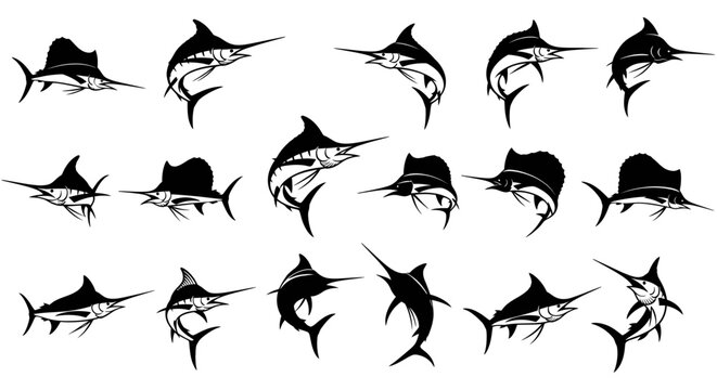 Sailfish Marlin Vector Collection - Ocean Sport Fishing Icons