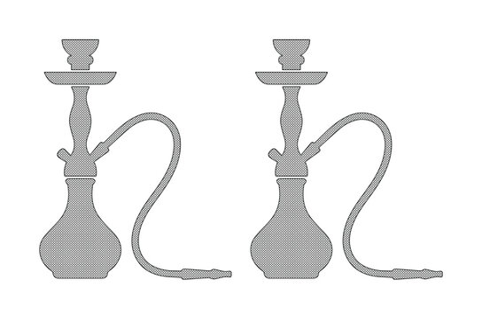 Two traditional hookah pipes, a pair of shisha smoking devices, Middle Eastern cultural objects, vector illustration for relaxation and social gathering themes