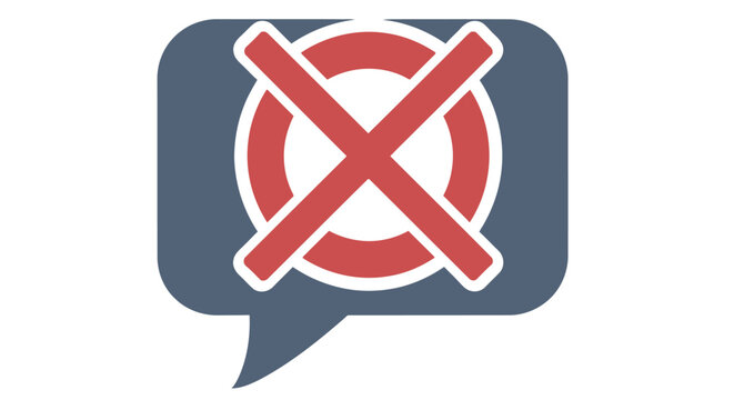 No comment icon speech bubble with red x symbol for negative feedback