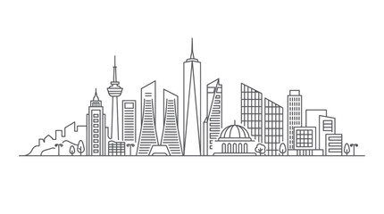 Obraz premium Modern City Skyline Outline Vector Illustration - Urban Landscape
