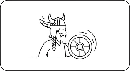 Obraz premium Viking Warrior with Shield, Bearded Man in Helmet with Horns, Scandinavian Warrior Icon