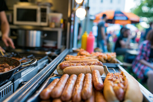 hotdog truck in summer music festival with selective focus