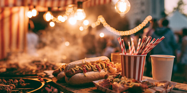 hotdog truck in summer music festival with selective focus