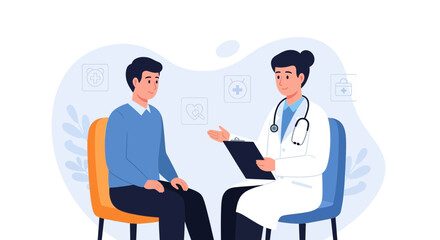 Fototapeta premium Doctor Consulting Patient Vector Illustration: Healthcare, Medical Consultation, and Well-being Concept