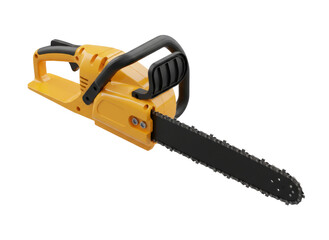 Fototapeta premium Yellow Chainsaw Power Tool With Safety Handle and Cutting Chain Isolated on transparent background