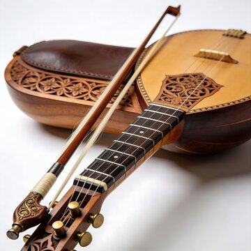 Isolated Albanian Lahut&euml; Single String Bowed Instrument White Background