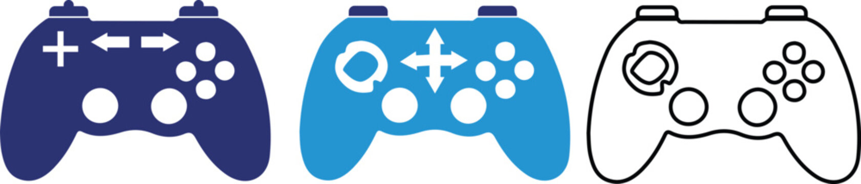 Video game controller, joystick, console icon in flat and line style.  Game pad icon set. - stock vector..eps