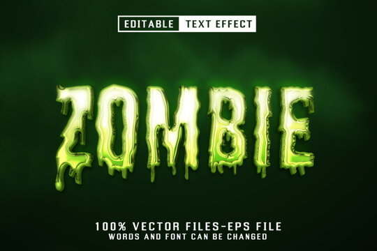 Zombie Slime Dripping Toxic Green 3D Editable Text Effect Vector EPS