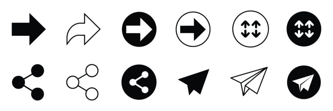 Share button simple icon featuring line and flat style design elements, social sharing symbol, communication interface control, digital networking action, and user interaction graphics