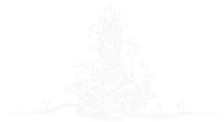 Obraz premium Whimsical Fantasy Castle Drawing - Surreal Architecture, Dreamlike Structure, Outline Art
