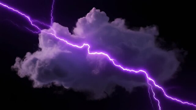Electric purple lightning strikes a cloud.