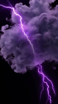 Vibrant purple lightning bolt strikes clouds.