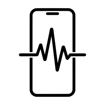 Smartphone outline icon with heartbeat pulse and voice signal waveform