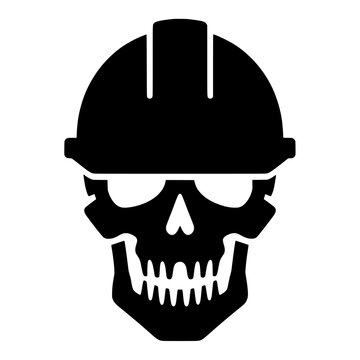 human skull wearing a safety helmet or contractor hard hat.