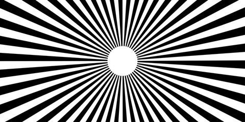 Optical Illusion Burst: A striking visual representation of an optical illusion featuring a radiant burst of black and white stripes emanating from a central white circle. © Nipa