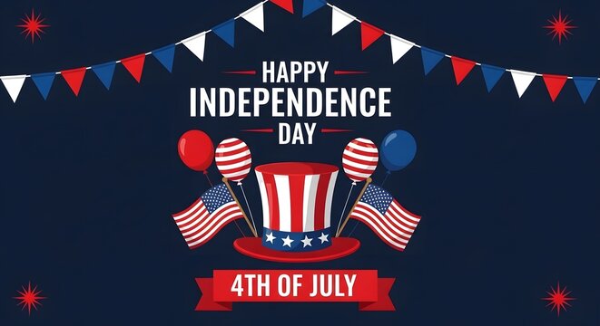 Festive fourth of july illustration with uncle sam hat balloons and patriotic bunting